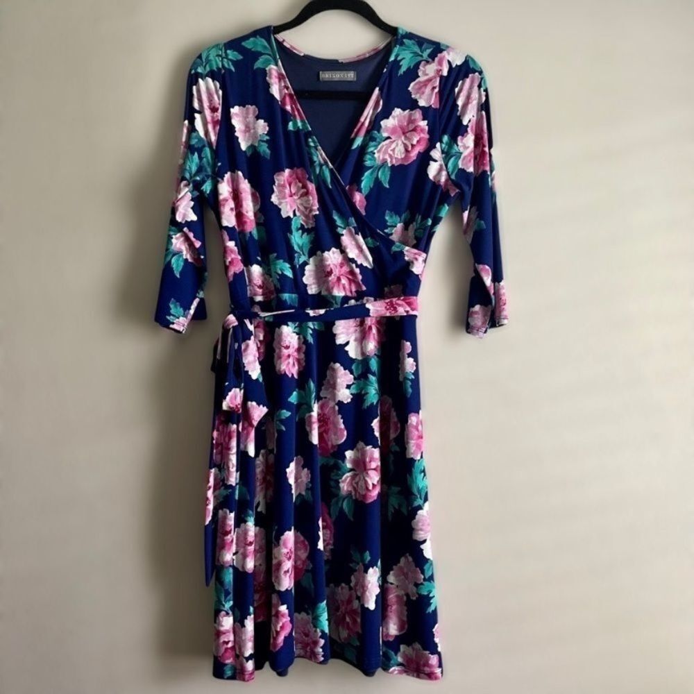 Brixon ivy faux wrap jersey style floral dress large